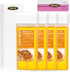 Roll On Wax Kit - Hair Removal Cartridges, 4 Pack Honey Rollers With 50 Strips and 20 After-Wax Treatment Wipes