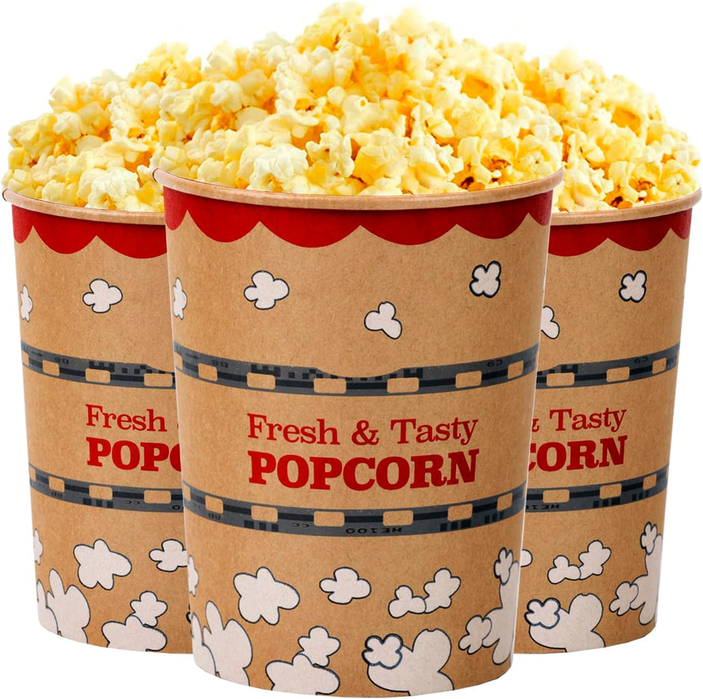 CUSINIUM 32 oz 25-Pack Kraft Popcorn Buckets - Large Popcorn Tubs