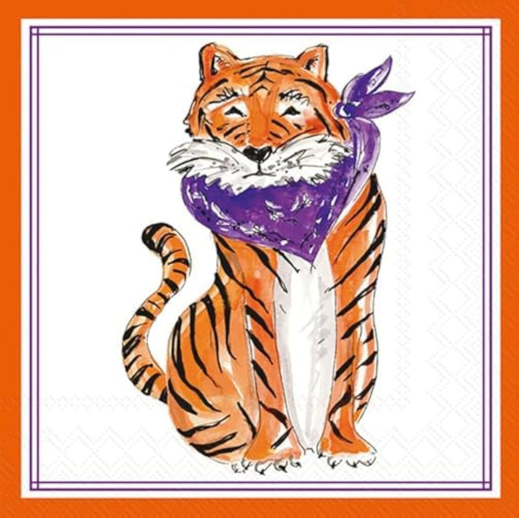 IHR Ideal Home Range Cocktail Napkins Rosanne Beck Hometown Pride Disposable 3-Ply Paper Party Napkin Pack, 5" x 5", Purple Sitting Tiger, 20-Count