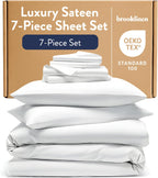 Brooklinen Luxury Sateen Sheet Set - 7 Piece 100% Cotton Bed Sheets - 1 Fitted & 1 Flat Sheet, 4 Pillowcases, 1 Duvet Cover, Soft Sateen Sheets for Ultimate Comfort King - White