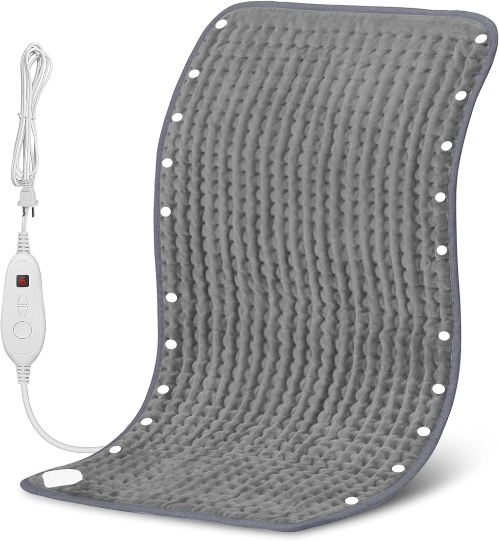 Snailax Heating Pad & Foot Warmer with 6 Temperature Settings & Auto Shut Off, 17”x33”, Washable Fast Heated Pads for Back Pain Relief,Abdomen,Feet,Back,Cramp(Grey)