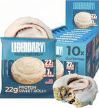 Legendary Foods Cinnamon Roll 22g Protein Bars – Gluten-Free, Low Carb Meal Option – Sweet Zero Sugar Snack, Keto-Friendly – 10-Pack High Protein Pre- or Post-Workout Nutrition Bars