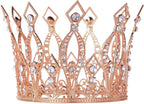 Crown Cake Topper Rhinestone Crystal Handmade Tiara Cake Decoration for Baby Shower Birthday Wedding Party Favors (Rose Gold)