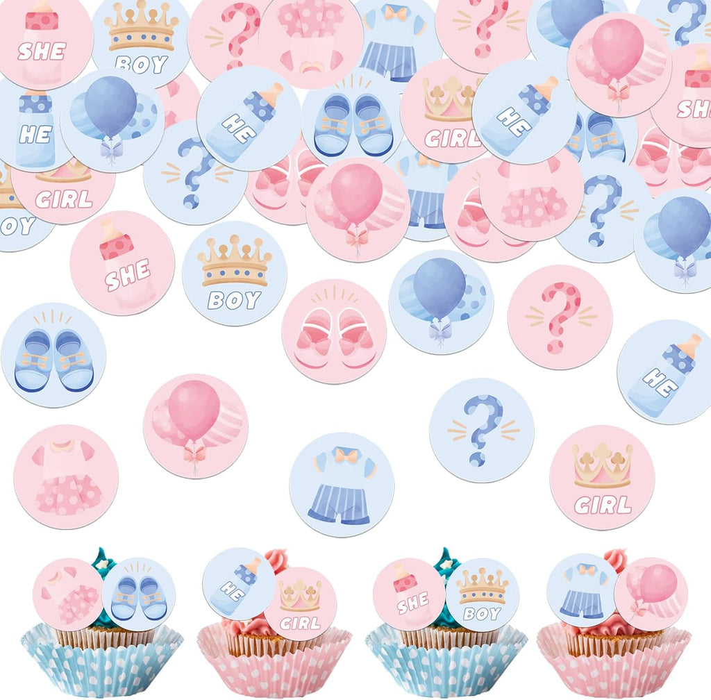 48 Pack Edible Boy or Girl Cupcake Toppers Wafer Paper Gender Reveal Cupcake Picks Baby Boy or Girl Cake Decor for Baby Shower Gender Reveal Party Cake Decorations Supplies