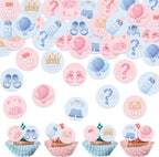 48 Pack Edible Boy or Girl Cupcake Toppers Wafer Paper Gender Reveal Cupcake Picks Baby Boy or Girl Cake Decor for Baby Shower Gender Reveal Party Cake Decorations Supplies