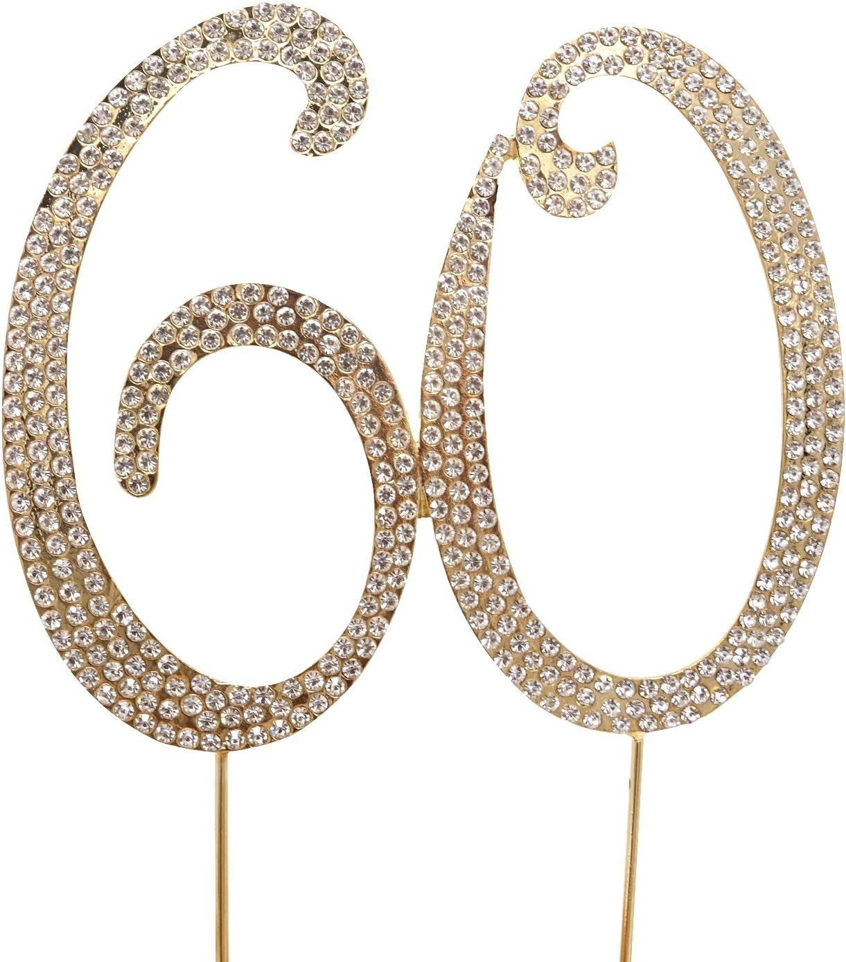 Honbay 60 Cake Topper Premium Sparkly Crystal Rhinestones Cake Topper Cake Decoration for 60th Birthday or Anniversary Party (60 Gold)