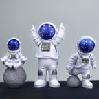 4PCS Astronaut Figurine, Blue Astronaut Figure Desktop Ornaments Resin Outer Space Birthday Cupcake Spaceman for Adult Party Funny Gift, 3PCS Astronaut and 1PCS Keychain, Desk Decor, Shelf Decor