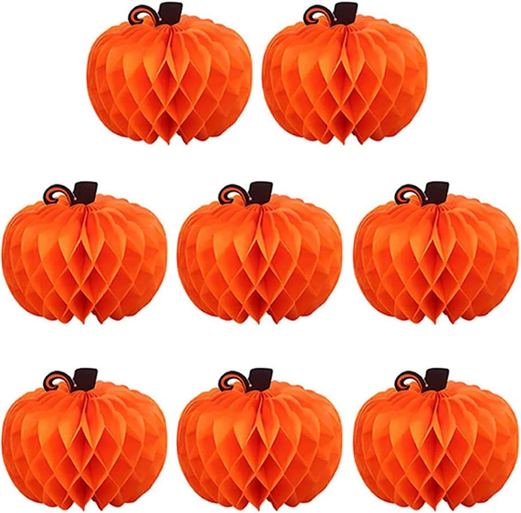 Kalolary 8 Packs Pumpkin Honeycomb Paper Tissue Halloween Pumpkin Honeycomb Tissue Ball Halloween Thanksgiving Day Festival Party Decoration