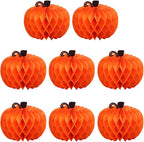 Kalolary 8 Packs Pumpkin Honeycomb Paper Tissue Halloween Pumpkin Honeycomb Tissue Ball Halloween Thanksgiving Day Festival Party Decoration