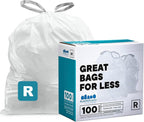 Plasticplace Custom Fit Trash Bags, Compatible with Simplehuman Code R (100 Count) White Drawstring Garbage Liners 2.6 Gallon/ 10 Liter 16.5" x 18"