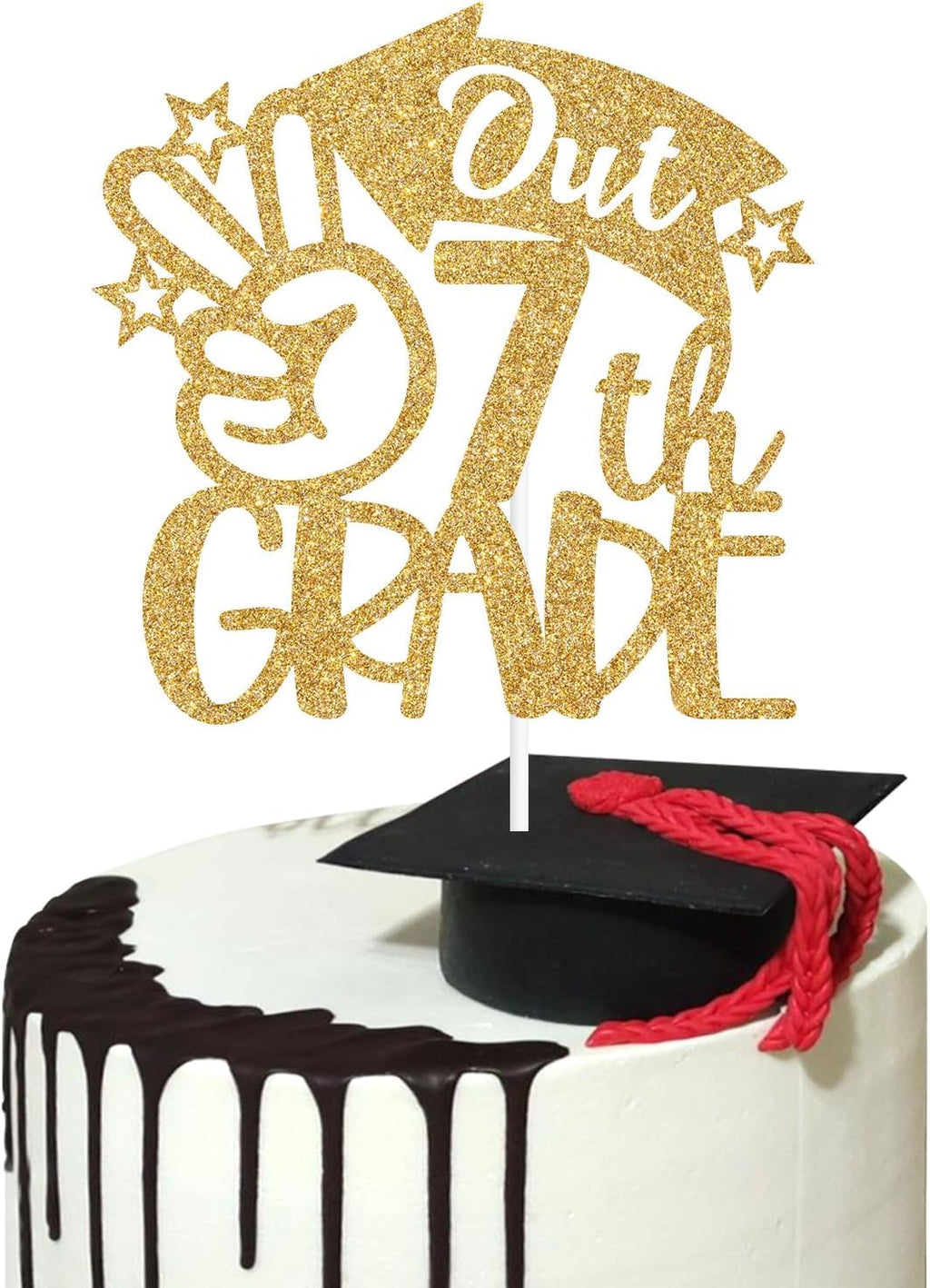 Peace Out 7th Grade Cake Topper, 7th Grade Grad, Happy Seventh Grade Graduation Party Decorations Gold Glitter