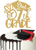 Peace Out 7th Grade Cake Topper, 7th Grade Grad, Happy Seventh Grade Graduation Party Decorations Gold Glitter