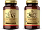 Solgar Biotin 1000 mcg - 100 Vegetable Capsules - Supports Healthy Skin, Nails & Hair - Non-GMO, Vegan, Gluten Free, Dairy Free, Kosher - 100 Servings (Pack of 2)