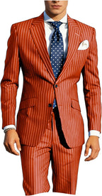 Mens Pinstripe Suit 2-Piece Slim Fit Blazer Pants Set Formal Business Wedding Tuxedo
