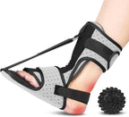 Plantar Fasciitis Night Splint with Massage Ball for Plantar Fasciitis Relief, Comfortable Plantar Fasciitis Brace for Achilles Tendonitis Heal Spur Foot-drop Flat-arch, Free Size for Men and Women - Gray
