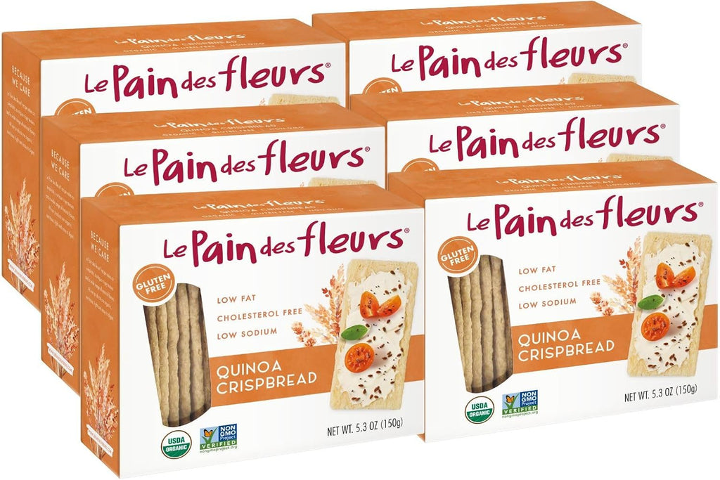 Le Pain des Fleurs Organic Crispbread, Quinoa | Gluten Free, Kosher, Vegan – 6 Pack (5.3 oz each)
