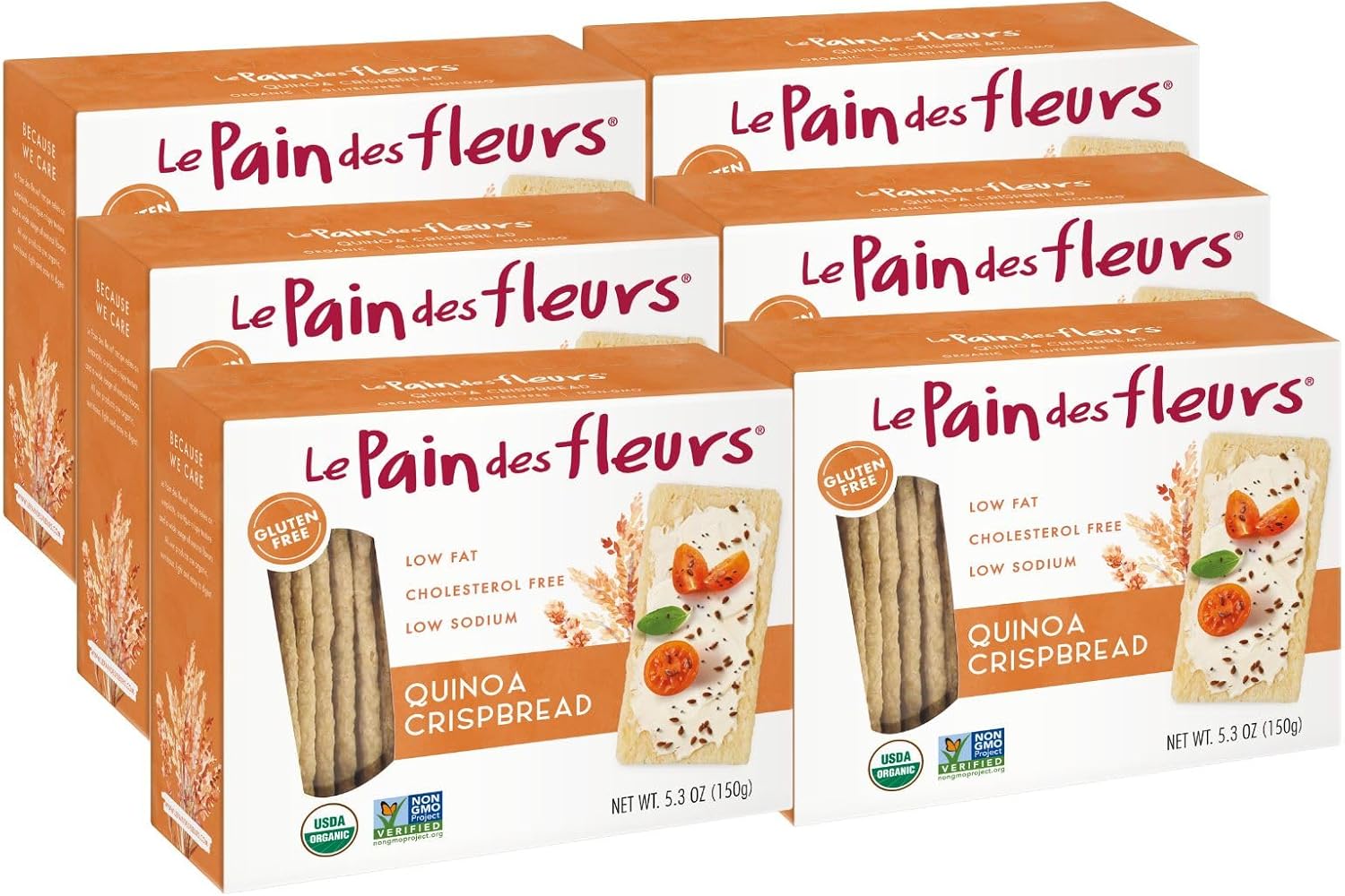 Le Pain des Fleurs Organic Crispbread, Quinoa | Gluten Free, Kosher, Vegan – 6 Pack (5.3 oz each)