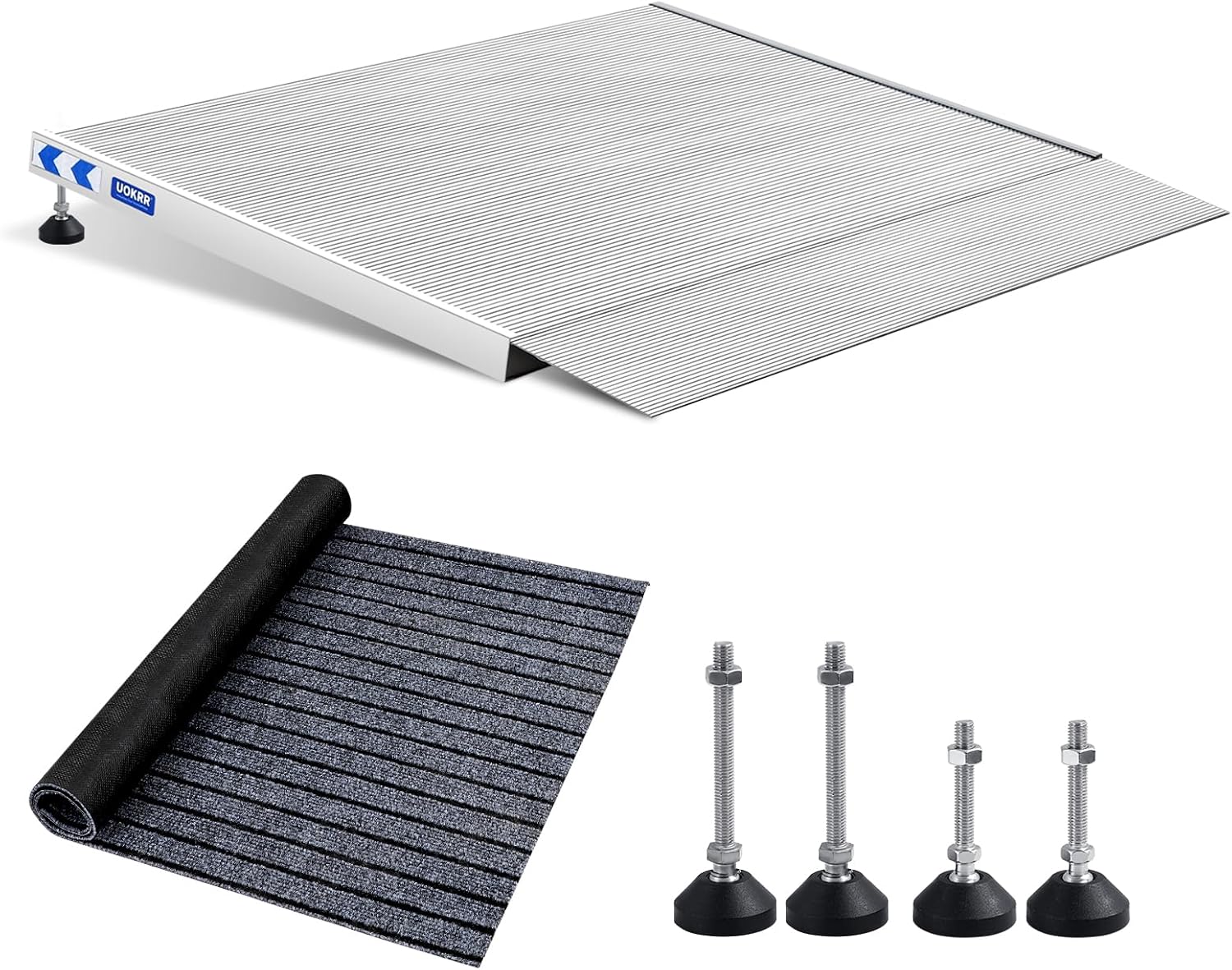 Threshold Ramp for Wheelchairs, 3-5.5" Rise and 30"×36" Platform Aluminum Wheelchair Ramp, Door Threshold Ramps with a Non-Slip Thick Door Mat