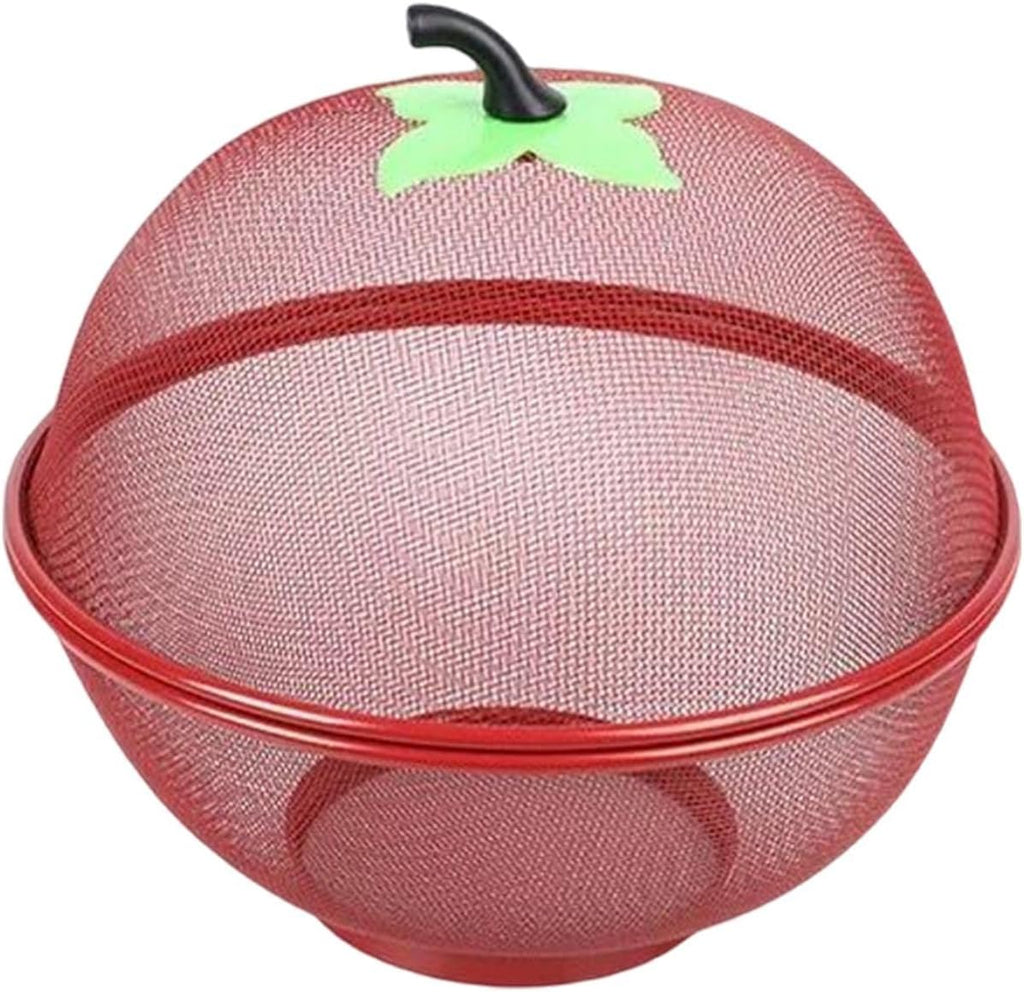 Apple-Shaped Fruit Basket Mesh Fruit Holder Covered Fruit Bowl for Kitchen Counter Mesh Fruit Holder Fruits Storage Drain Basket Vegetable Storage Holder for Fruits & Vegetables (Red)