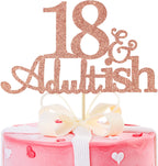 Rose Gold Glitter 18 and Adultish Cake Topper for Eighteen Birthday Party, Time To Adult Cake Decorations, 18th Birthday Party Decorations for Girls Boys