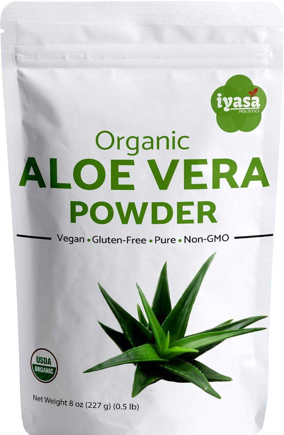 Iyasa Holistics Organic Aloe Vera Powder 8 oz – Aloe Barbadensis Whole Leaf – USDA Certified Finely Ground, Easy Mix Formula – DIY Natural Skincare – Ideal for Aloe Vera for Face & Hair Care