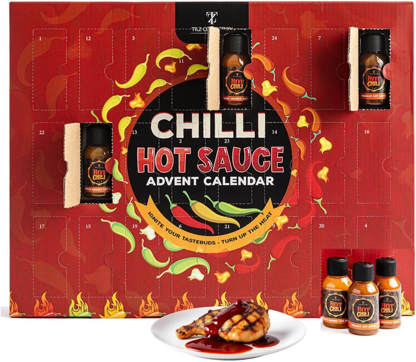 Hot Sauce Advent Calendar 2025-24 Days Chilli Sauce Advent Calendar 2025 Men, Non-chocolate Women Chilli Challenge Hot Sauce (Red)