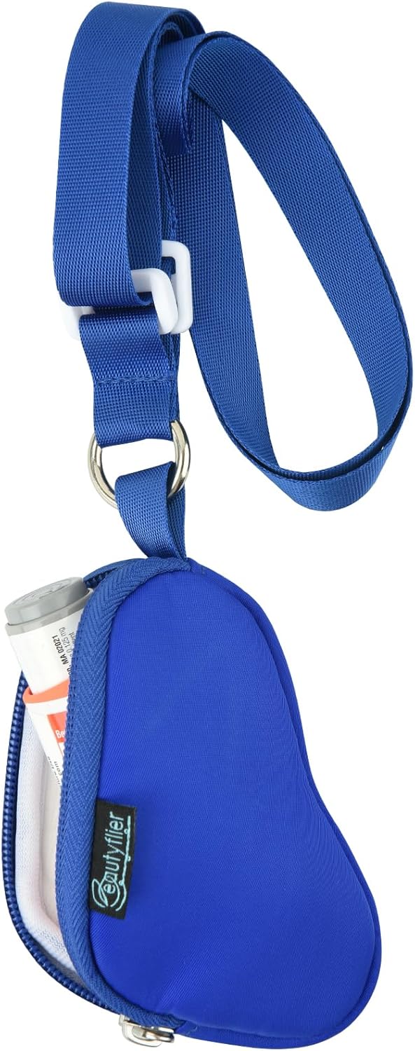 Beautyflier Asthma Inhaler Case Lanyard Holder Keychain Travel Handy Mini Bag for Adults and Kids, Does Not Include Inhaler (Blue)