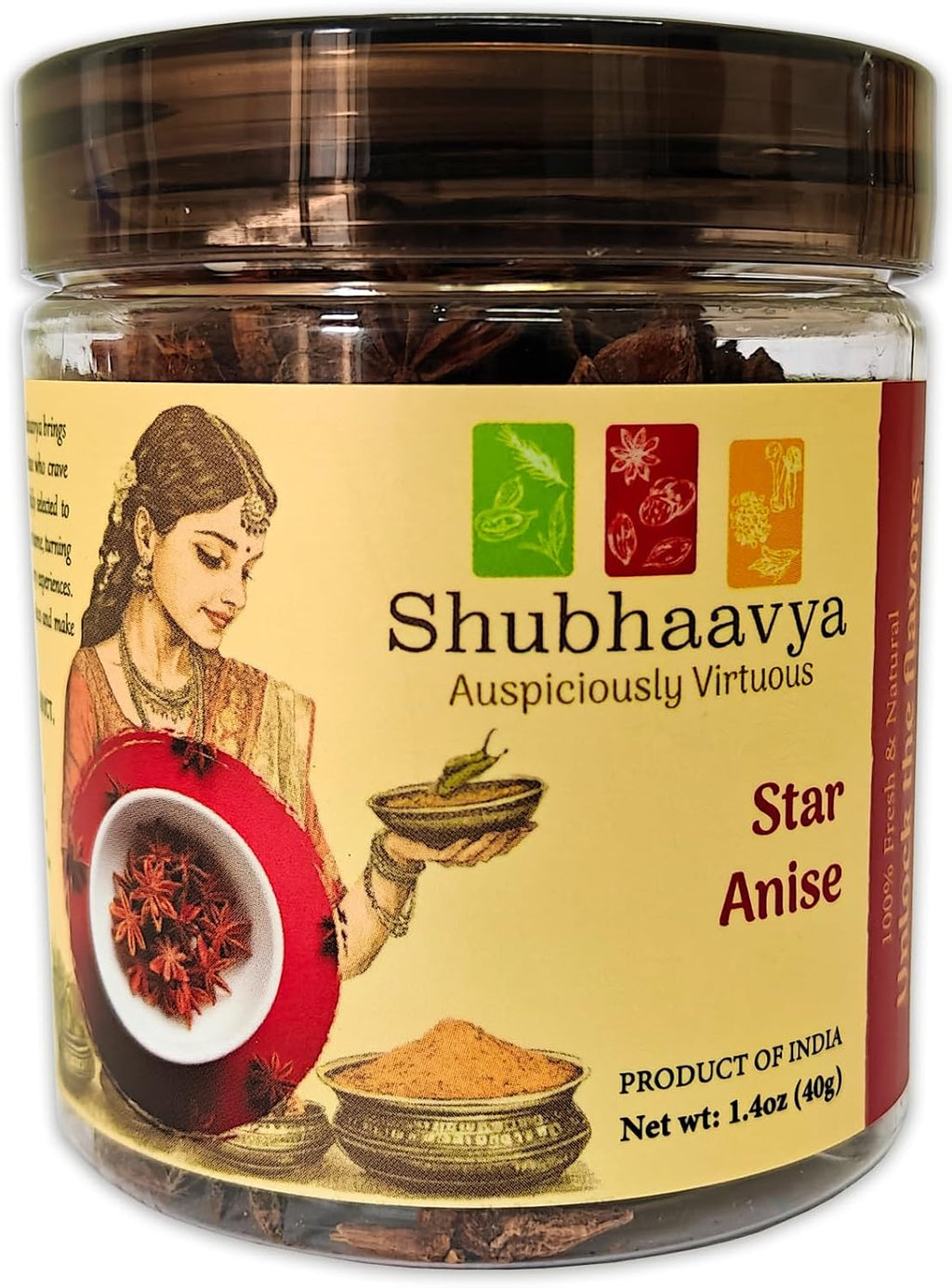 Shubhaavya Premium Star Anise Whole 1.4oz (40g) - NON-GMO | All Natural | Gluten Free | Hand-Selected Indian Spice