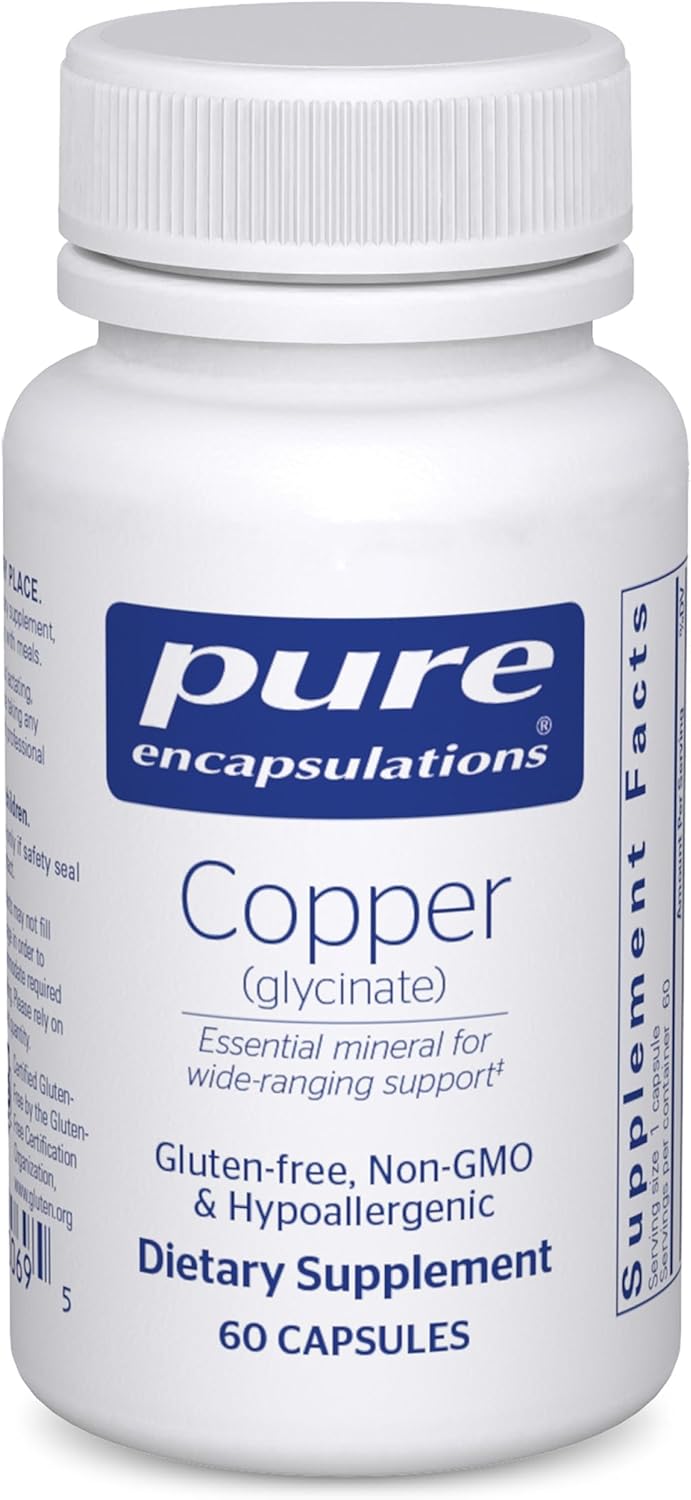 Pure Encapsulations Copper Glycinate 60's - 2 mg Copper Supplement, Supports Red Blood Cell Formation* - Aids Energy Metabolism - Non-GMO & Vegan - 60 Capsules