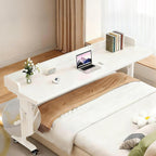 White Overbed Table Adjustable Height,Overbed Table with 360° Wheels, Rolling Over The Bed Desk, Queen Size Beds, Laptop Desk for Bed, for Bedroom, Living Room, Hospital Use