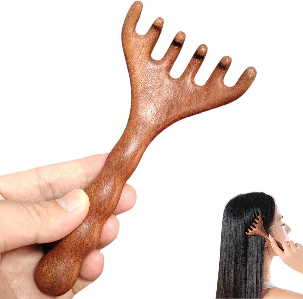 Sandalwood Massage Comb, Long Handle Wooden Scalp Massager, Scalp Acupoint Relaxation Gua Sha Tool for Head, Neck and Face