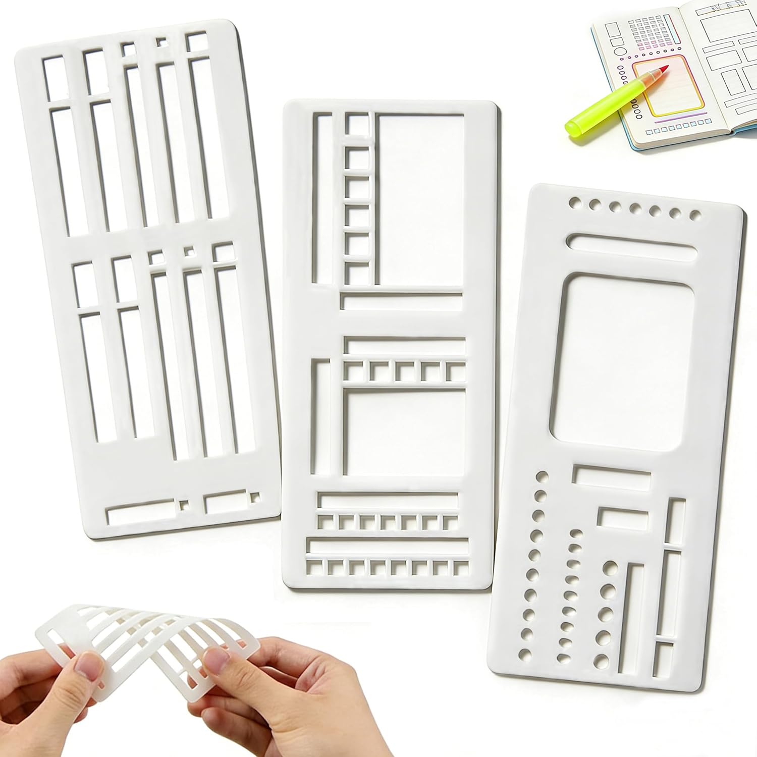 3Pcs Planner Stencils Templates – Reusable Planner Stencil for Dot Grid Journals, Bullet Journal Stencils, Calendar & Journal Planning Accessories for Women