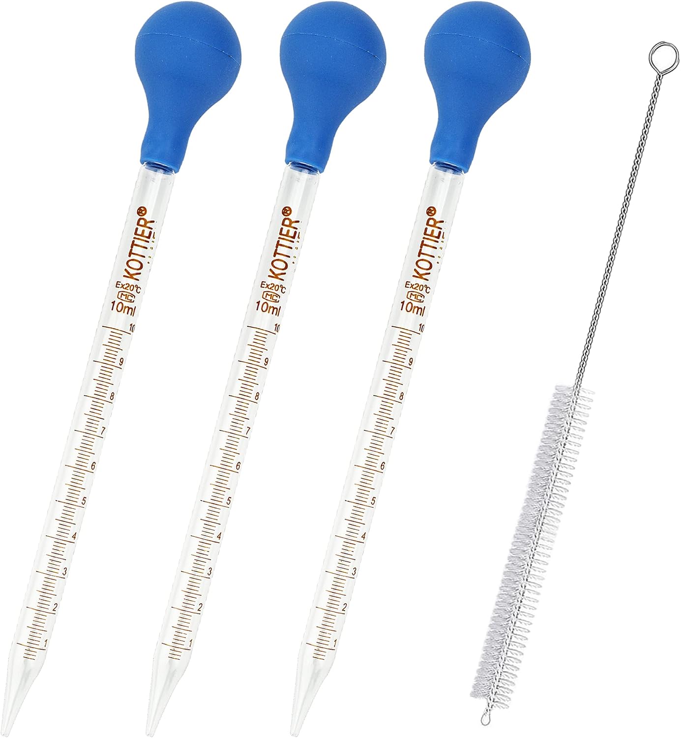 3Pcs Glass Pipettes Dropper, 10ml Graduated Liquid Dropper with Rubber Bulb and Cleaning Brush, Transfer Pipettes for Essential Oil