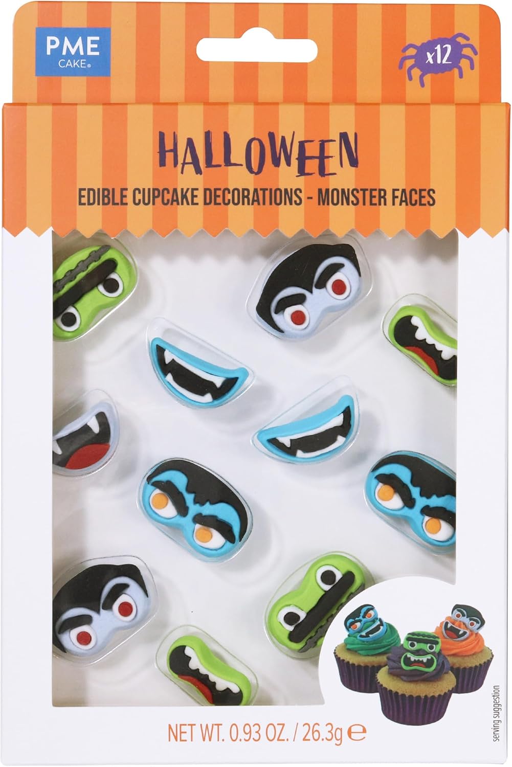 PME Halloween Edible Sugar Decorations - Monster Faces (Set of 12)