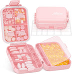 Compact 3-Layer Travel Pill Organizer, Cute Pill Box Case with Pull-Tab Design for Easy Opening, Medication Organizer with 8 Compartments for Supplements, Vitamins, Fish Oils, 30 Labels