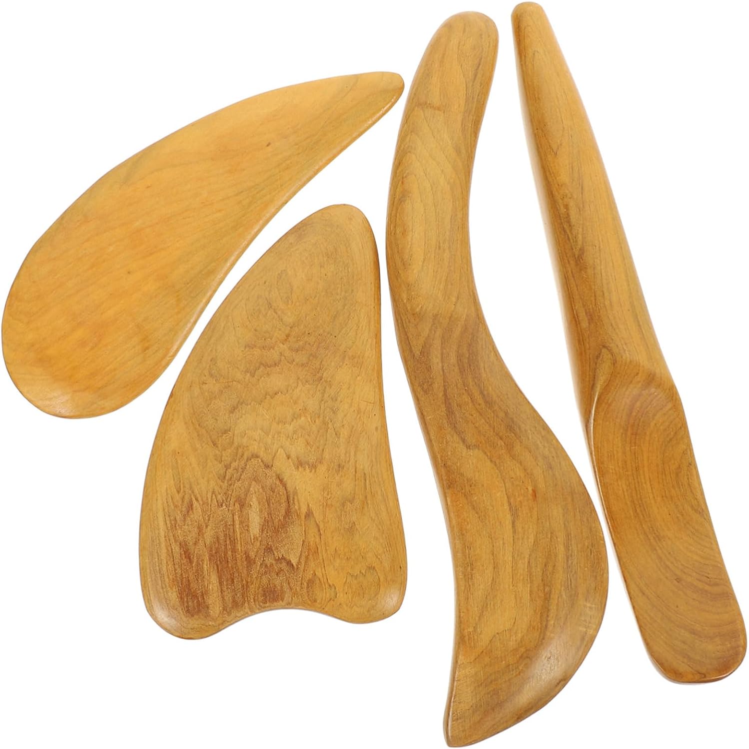 PartyKindom 4pcs Wooden Face Massager for Women Multifunctional Gua Sha Scraper Tools for Facial Relaxation Massage Burr Natural Wood Includes Ear S Shape Finger and Heart Shaped Scrapers