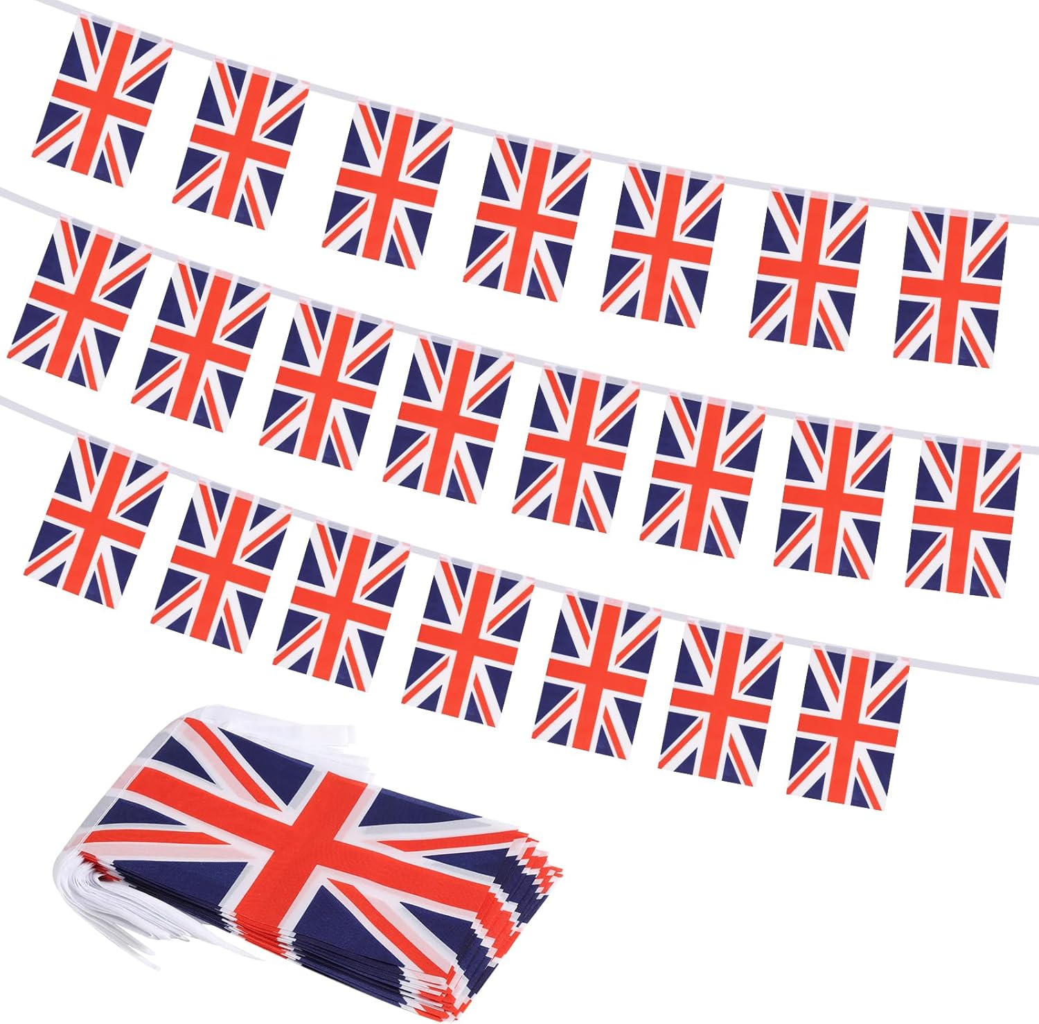 Union Jack British Flag Banner, Small Mini United Kingdom Britain Flags Patriotic Decoration for Party, Classroom, Sports Events, 33 Feet 30 Flags
