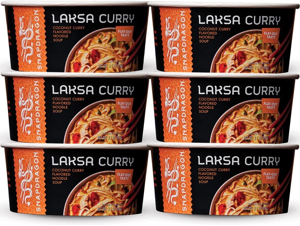 Snapdragon Laksa Curry Instant Noodle Bowls | Coconut Curry Flavor with Rice Noodles | Gluten-Free | No MSG Added | 2.1 oz (6 Pack)