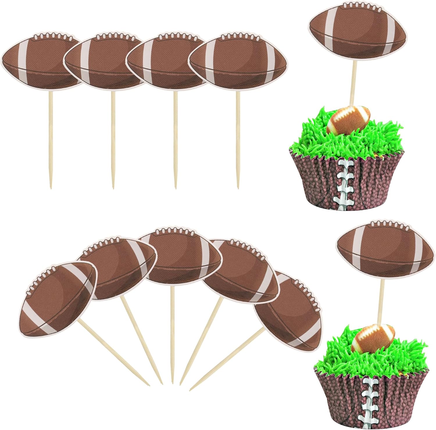 36Pcs American Football Cupcake Toppers Rugby Ball Cupcake Decorations Sport Ball Cupcake Toothpicks for Football Themed Baby Shower Kids Birthday Party Cake Decorations