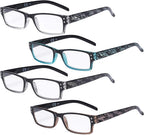 Eyekepper Reading Glasses 4 Pack Fashion Spring Hinge Readers Great Value Quality Glasses Women Reading +1.50