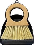 Mini Broom and Dustpan Set - Compact Bamboo Handle Cleaning Kit with Mini Dustpan Brush for Countertops, Tables, Desks - Small Dust Pan and Broom Combo for Tiny Spaces (Black)