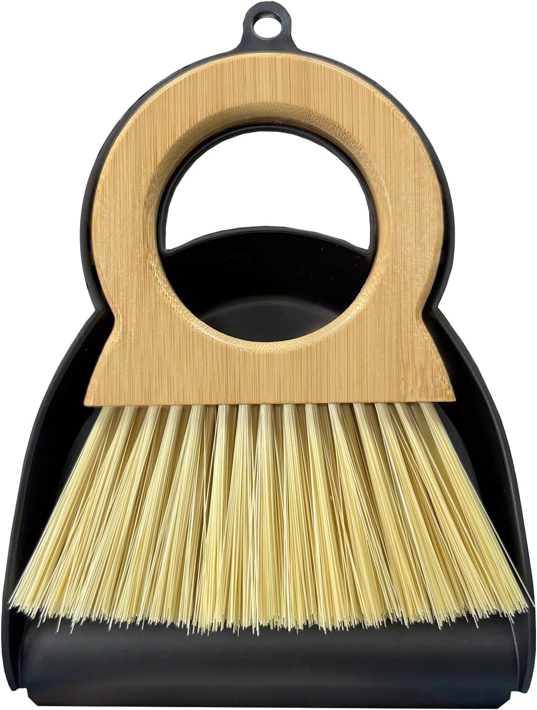 Mini Broom and Dustpan Set - Compact Bamboo Handle Cleaning Kit with Mini Dustpan Brush for Countertops, Tables, Desks - Small Dust Pan and Broom Combo for Tiny Spaces (Black)