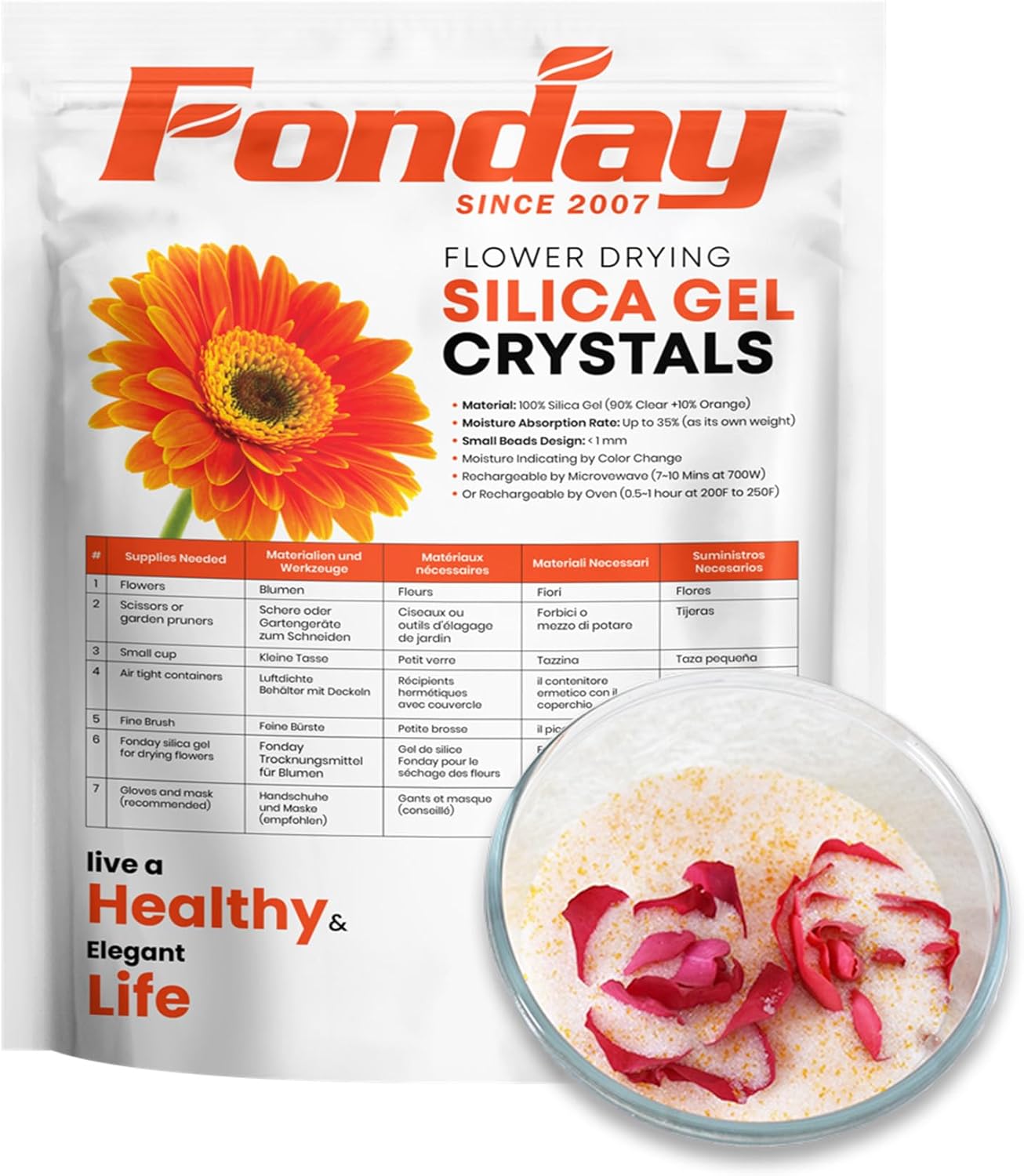 Silica Gel Flower Drying Crystals for Wedding Bouquet Preservation Color Indicating Reusable Bead Size Less Than 1mm (2LBS)