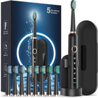 Rtauys M5 Electric Toothbrush for Adults - Sonic Electric Toothbrush for Kids and Adults with 8 Brush Heads & Travel Case, 120 Days Battery Life - Black