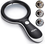 10X Lighted Large Handheld Reading Magnifier Glasses with 18 LED Lights for Macular Degeneration, Seniors & Kids Reading, Inspection, Coins, Jewelry, Exploring