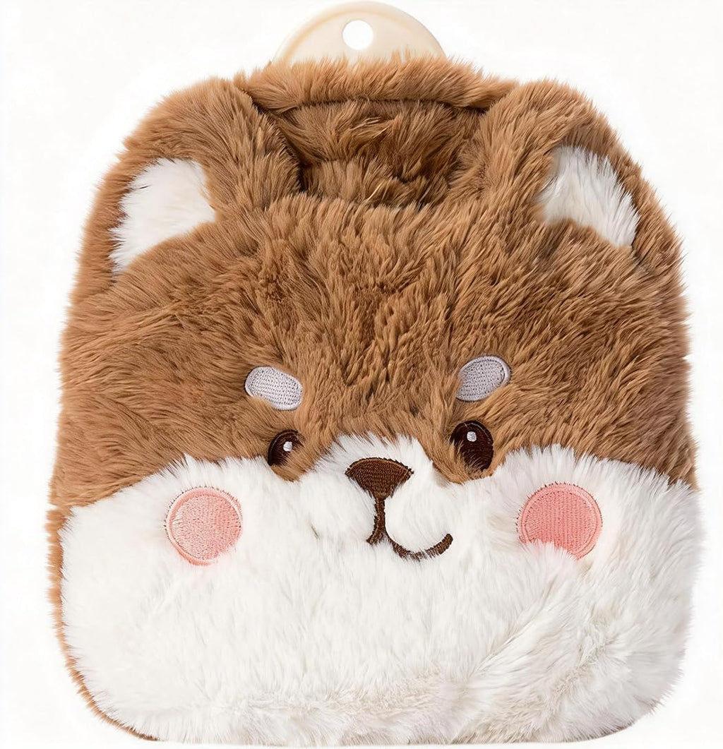 Rubber Hot Water Bottles Pain Relief with Cute Faux Fur Cover Dog01