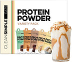 Clean Simple Eats Whey Protein Powder, Variety Pack, Naturally Sweetened Flavors, 100% Grass Fed Protein Powder with Digestive Enzymes & No Artificial Ingredients, Gluten Free, 10 Single Serve Packs