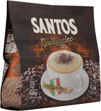 Santos Cappuccino Premix Instant Coffee 3-in-1 with Chocolate Granule Made of Cocoa Powder and Palm Sugar (Wrapped Separately) - Net Weight 500g (20 Sachets in Each Pack x 25g) – Pack of 2
