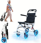 Foldable Wheelchairs for Adults,18lbs Lightweight Transport Wheelchair, Easy to Travel, Portable Travel Wheelchair for Seniors, Wheel Chair with Flip-up Armrest [US Fast Arrival] White