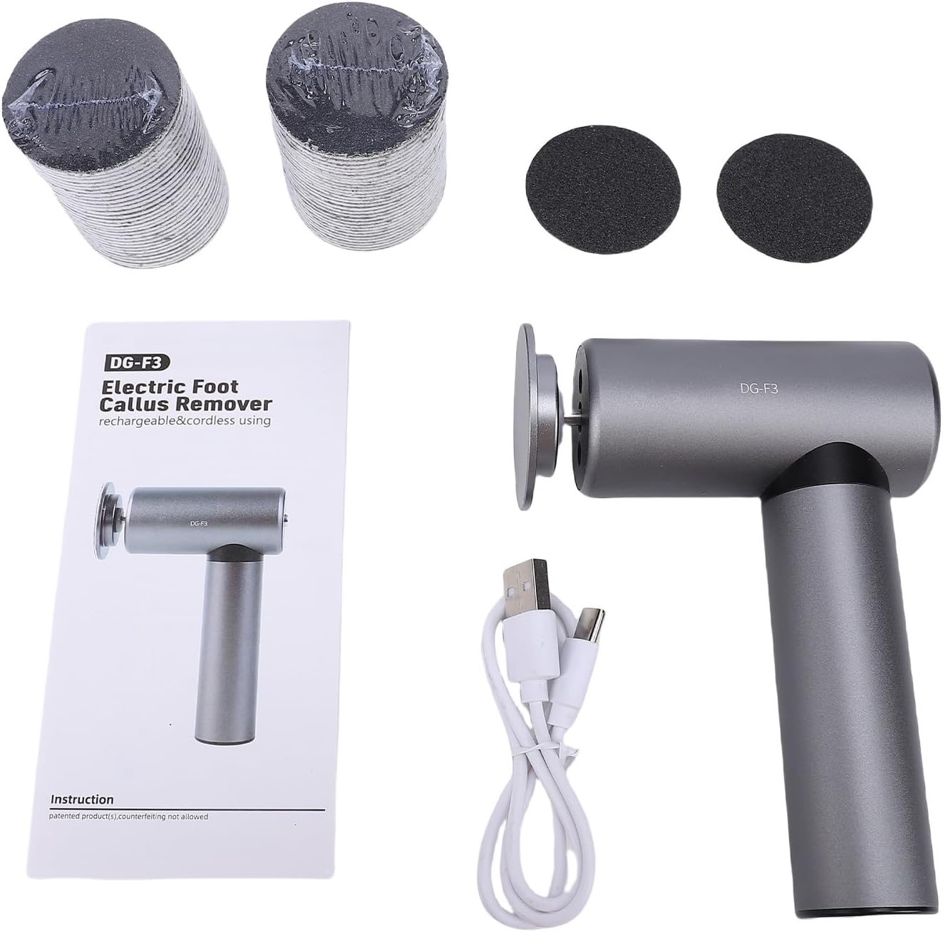 Jiawu Electric Foot Callus Remover, Ergonomic T Grip 2600mAh Rechargeable 3 Speed Cordless All Metal, Foot Callus Remover, Electric File with 60 Sandpaper Pads for Dead Skin